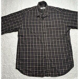 Ingram Italy Mens Brown Plaid Long Sleeve Button Down Luxury Dress Shirt Size L